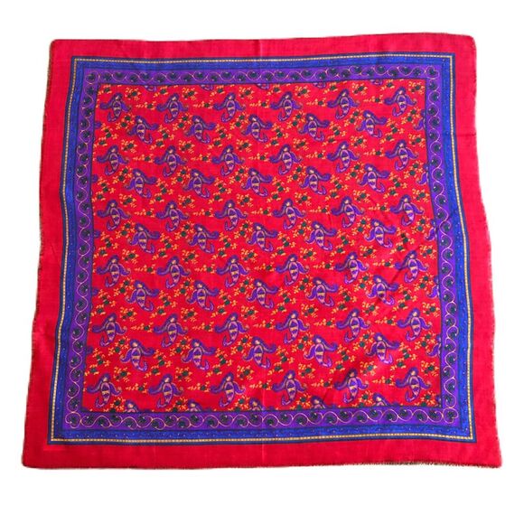 Vintage Baar Beards 100% Wool Paisley Women's Red Square Scarf Abstract Floral - Picture 7 of 9